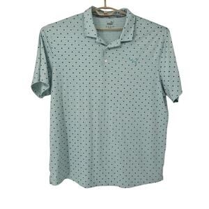 Puma Blue & White Stripe & Diamond Print Short Sleeve Golf Polo Shirt